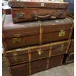 Six Vintage Travel Trunks, Some examples wood bound, 30cm high, 84cm wide, also with two vintage