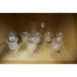 A Nine Piece Thistle Decorated Glass Set, Comprising of a water jug with eight glasses, star cut