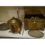 A Quantity of Sundry Brass Wares, to include a coal box and coal depot, table lamp, plaques,