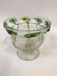 An Art Nouveau Clear Glass Vase, Applied with trailing stylised green glass droplets, 16cm