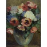 Continental School (Possibly Russian) "Still Life of Roses in a Vase" Oil on Board, signed