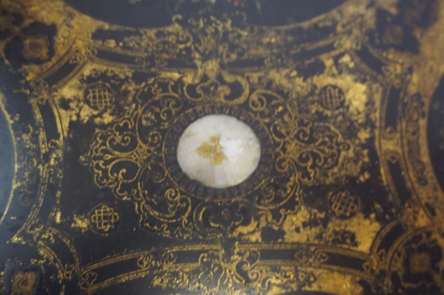 A Victorian Black Lacquered Papier Mache Sewing Box, Decorated with mother of pearl and floral - Image 5 of 5