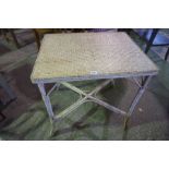 An Antique French White Painted Rattan Table, 73cm high, 71cm wide, 55cm deep