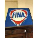 A Vintage Belgian Painted Tin Shop Sign, for FINA oil company Belgium, painted in red white and