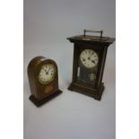 A Junghans Mahogany Cased Mantel Clock, with key, 30cm high, also with an Edwardian inlaid mantel