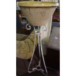 A White Painted Wrought Iron Garden Stand, 126cm high, also with an Antique French pate bowl,