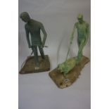 Margaret Somerville D.A (Scottish Sculpt) Two Painted Clay Sculptures, Modelled as a farmer