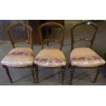 Three Matching Victorian Stained Wood Parlour Chairs, Having later stuffover seats, 88cm high, (3)