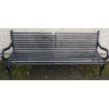 An Arts & Crafts Design Black Painted Cast Iron Garden Bench, 82cm high, 184cm wide, 53cm deep