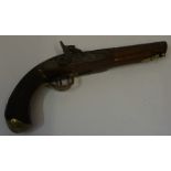 A French Flintlock Pistol, circa early 19th century, Having a brass trigger guard, butt plate, brass