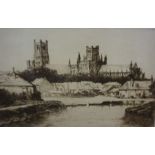 Scottish School "Ely Cathedral" Etching, signed indistinctly to lower right, 14cm x 22.5cm, framed