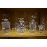 Eight Various Crystal and Glass Decanters, with various stoppers, (11)