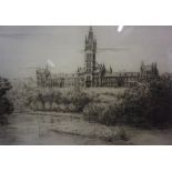 Walter Towers (Scottish) "Glasgow University" Etching, signed in pencil, dated 1922, 25.5cm x 32.