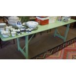 A Green Painted Folding Trestle Table, 76cm high, 240cm wide