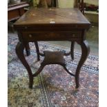 A Mahogany Inlaid Envelope Card Table, circa early 20th century, Enclosing a later green felt