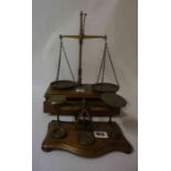 A Set of Vintage Avery Scales, Raised on a fixed wooden stand, painted A & J Avery, with drawer