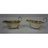 A Pair of Silver Sauce Boats, Hallmarks for Atkins Bros Birmingham 1930-31, raised on shell and hoof