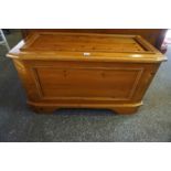 Two Pine Childs Blanket / Toy Boxes, Both having hinged tops, one example, 51cm high, 91cm wide, (2)