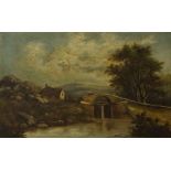 "River and Landscape Scene with Figure" Oil on Canvas, unsigned, 35cm x 55cm, in a gilt frame