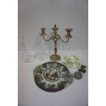 A Mixed Lot of Glass and Pottery, to include two glass decanters,a Milliefiori glass paperweight,