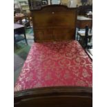 A Continental Mahogany Double Bed, with base, purchased in Belgium, assembled, 4.3ft wide