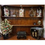 A Mixed Lot of Modern Oriental Collectables, to include a Japanned planter, figures, faux jade