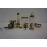A Mixed Lot of Silver, to include a silver lidded toilet jar, silver top condiments, pill box,