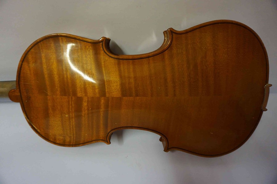 A Stradivarius Copy Violin, 59cm long, with a horse hair bow, in fitted case - Image 10 of 16