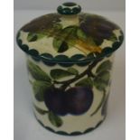 A Wemyss Plum Decorated Jar with Cover, Damaged to cover, impressed marks to underside, 13cm high