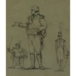 Attributed to Francis Eginton (1775-1823) "Portrait of George III, Falstaff and an Army Officer" Pen