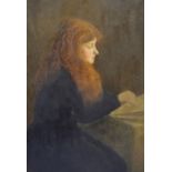 British School "Girl Reading" Oil on Canvas, 53cm x 41cm, framed, (having old areas of worm to the