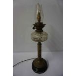 A Vintage Brass Oil Lamp by Hinks, Has been later converted to a table lamp, fitted for electricity,