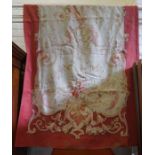 A Pair of Antique French Aubusson Wall Hangings, on a cream ground with red border, approximately