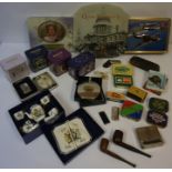A Mixed Lot of Smoking Related Items, to include tins and pipes, (a lot)