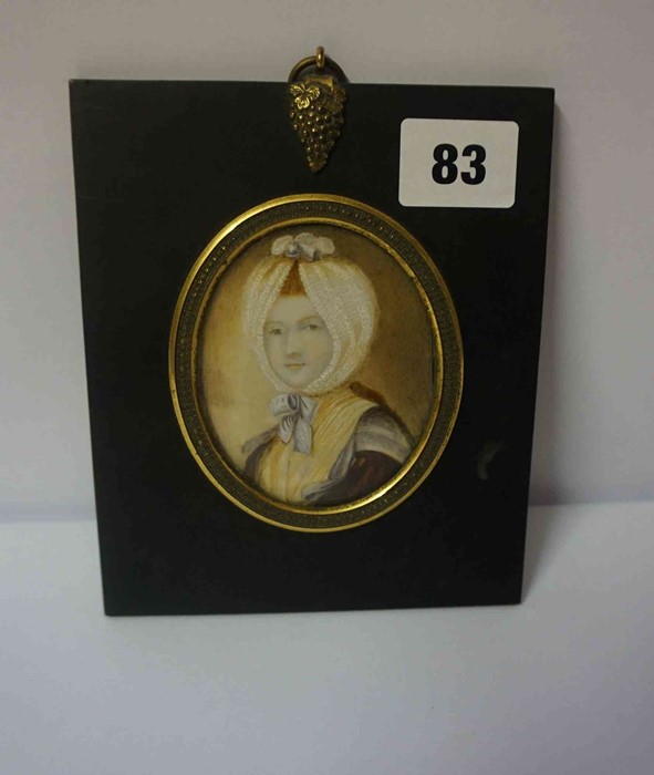 A Portrait Miniature of the Duchess of Hamilton, circa 19th century, 7.5cm x 6cm, in an ebonised - Image 3 of 3