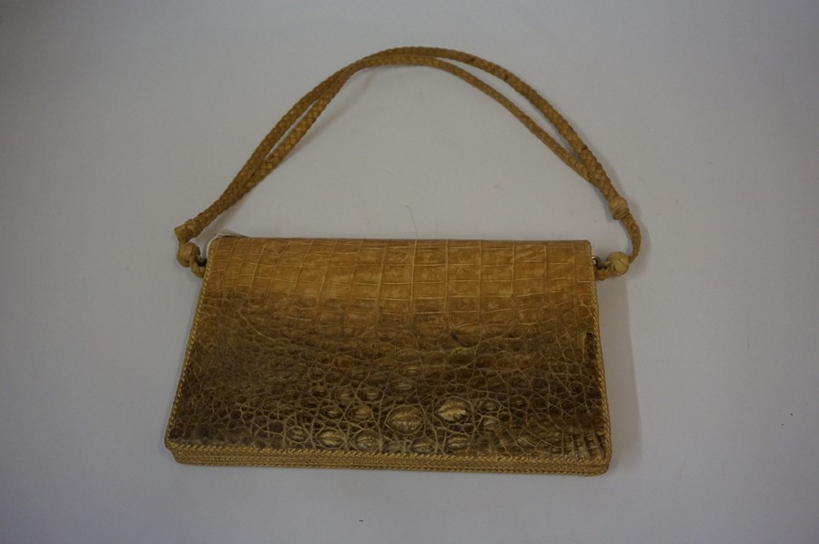 A Crocodile Skin Handbag, with carry handle, 19cm high, 30cm wide