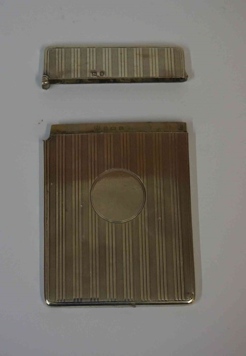 A Silver Card Case, Having a circular cartouche, with engine turned decoration, 10cm high, 2.025 oz, - Image 2 of 4