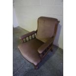 Victorian Mahogany Parlour Armchair, Upholstered in later velour, 87cm high