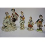 A Group of Continental Porcelain Figures, to include five examples by Sitzendorf, Largest 20cm high,