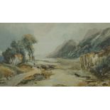 P A Aitken (British) "River and Mountain Landscape" Watercolour, 32m x 50cm, in a gilt frame