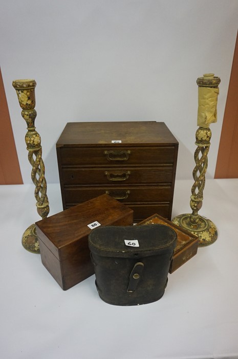 A Mixed Lot of Wood Items, to include a walnut tea caddy, four drawer collectors chest, also with