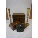 A Mixed Lot of Wood Items, to include a walnut tea caddy, four drawer collectors chest, also with