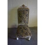 Victorian Painted Prie Dieu Style Chair, Upholstered in floral velour, raised on barley column