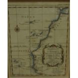 Antique Hand Coloured Map of African Coast, 25cm x 19.5cm, framed