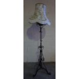 Wrought Iron Telescopic Floor Lamp, Converted from an oil lamp, with shade, 155cm high, fitted for