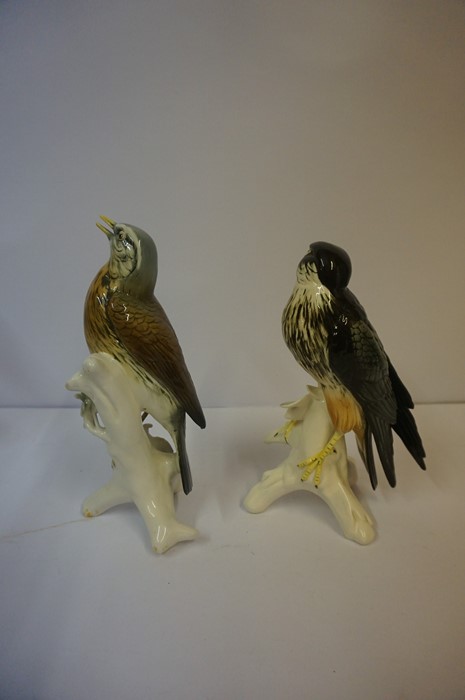 Two Continental Porcelain Figures of Birds by Carl Ens, Both perched on a branch, stamped to