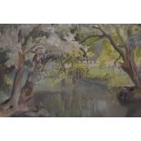 Ella Griffin (British) "River and Trees" Oil on Board, signed lower right, 29.5cm x 39.5cm, framed
