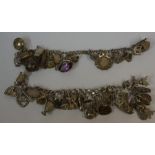 Two Silver Charm Bracelets, to include charms with gemstones, overall weight 157 grams, (2)