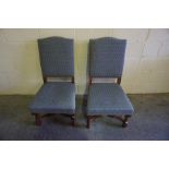 A Pair of Victorian Mahogany Hall Chairs, Having later upholstery, original needlepoint upholstery