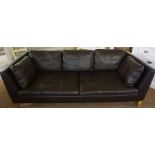 Modern Brown Leather Three Seater Sofa, 72cm high, 211cm wide